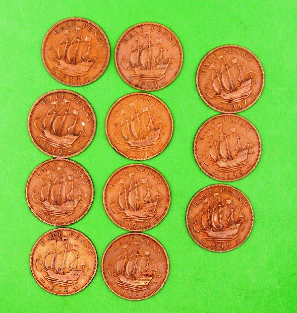 WWII British Half Penny Coin Set