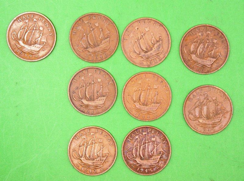 WWII British Half Penny Coin Set 